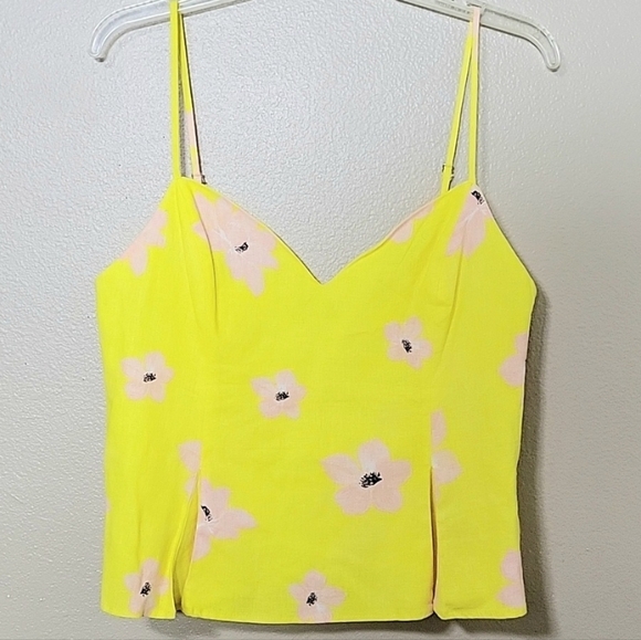 Zara Tops - Zara Yellow Pink Floral Smocked Back Cropped Tank - Size XL